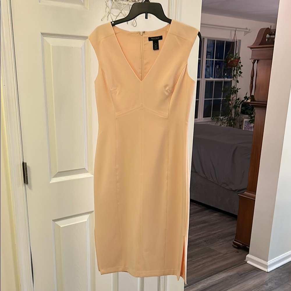 White House Black Market Orange Sheath Midi Dress V-Neck Sleeveless
